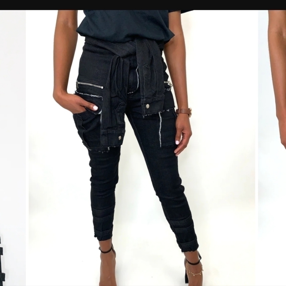 Gritty Soul Black Cargo Skinny Ankle Jeans Size M - Picture 4 of 4